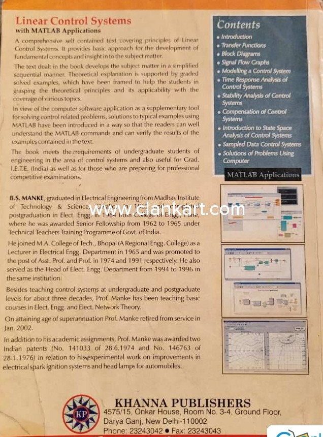 Linear Control Systems By B.S. Manke