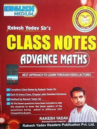 Rakesh Yadav Class Notes Advance Maths | English Edition| 2026 Edition By Rakesh Yadav Readers Publication Pvt. Ltd By RAKESH YADAV SIR