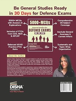 Disha 5000+ MCQs in General Studies for Defence Exams - NDA, CDS & AFCAT by Lavanya Yadav | General Knowledge/ Awareness & Science for 2026 & 2027 Exams | Includes PYQs By Lavanya Yadav