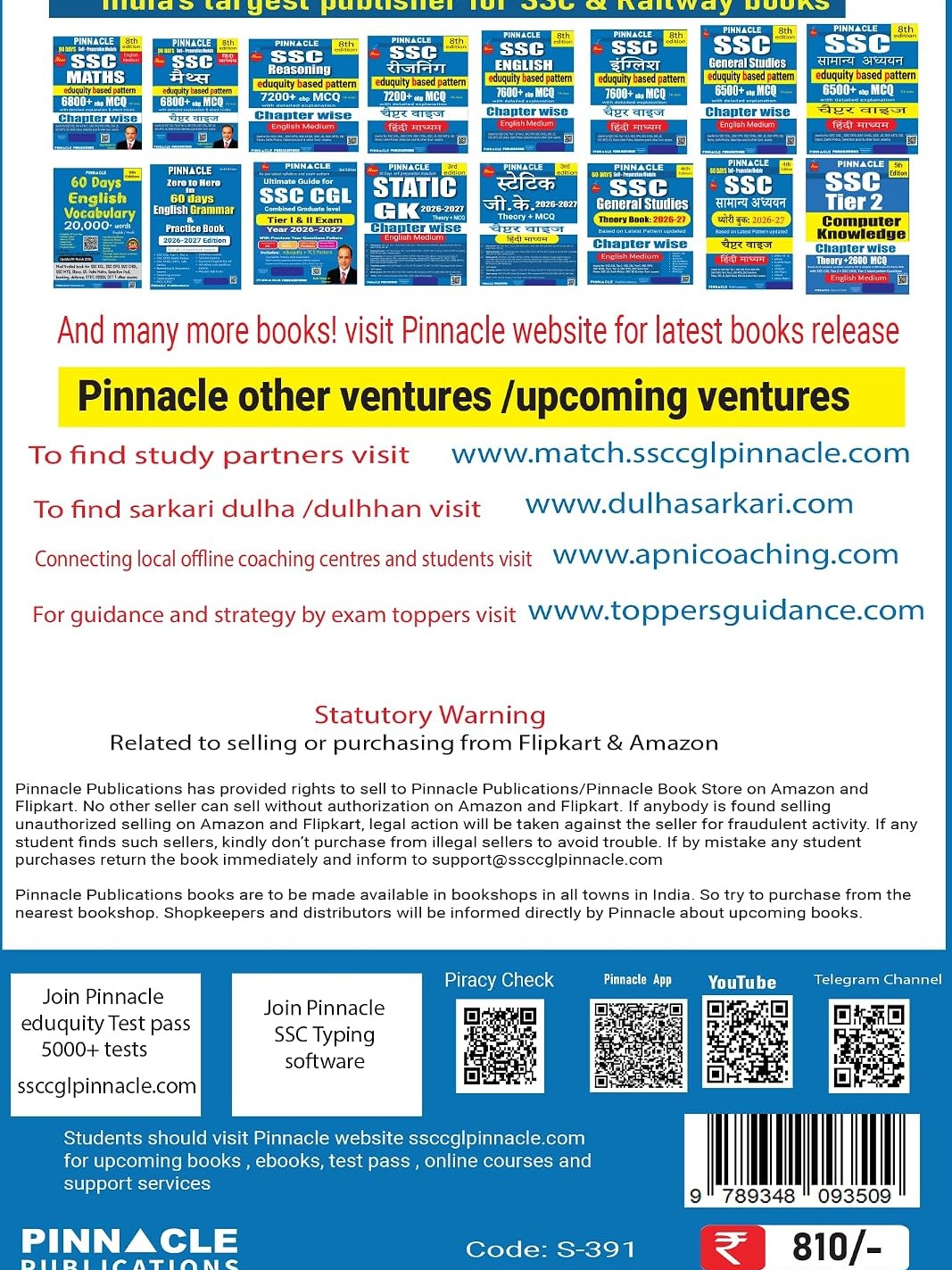 SSC English 7600+ ebp MCQs book | 8th Edition | Updated Till May 2026 | Hindi Medium By Pinnacle Expert Team