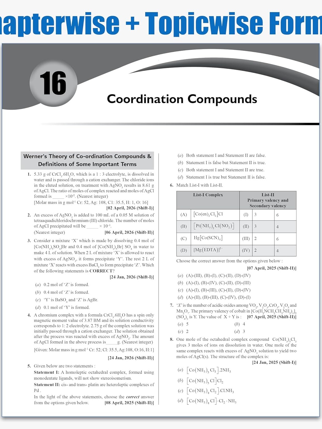PW JEE Main 8 Years (2019 - 2026) PYQs Chemistry Chapterwise and Topicwise | All 162 Sets Previous Years Solved Papers For JEE Main 2027 Exams By Physics Wallah Expert Team