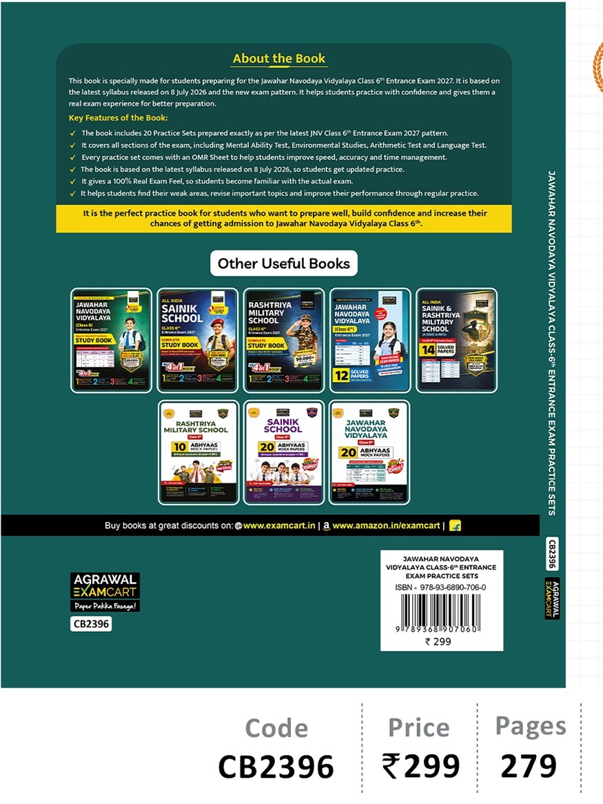 Agrawal Examcart (Agrawal Group Of Publications) Examcart Jawahar Navodaya Vidyalaya (JNV) Class 6 Entrance Exam 2026 Book | 20 Practice Sets with OMR Sheets | Based on Latest JNVST Syllabus & Paper Pattern (English) (Paperback, Examcart Experts)