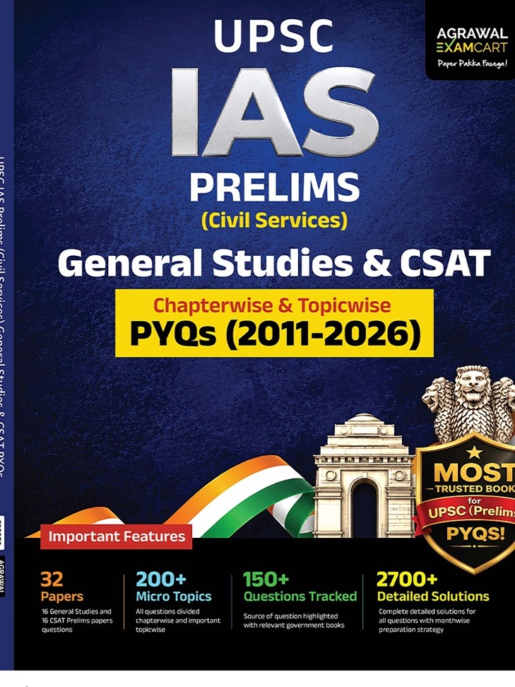 Examcart UPSC IAS Prelims General Studies (GS) & CSAT PYQs Book 2026 | Chapter & Topic-wise 2700+ Previous Year Questions & Detailed Solutions for Civil Services Exam (English Medium)