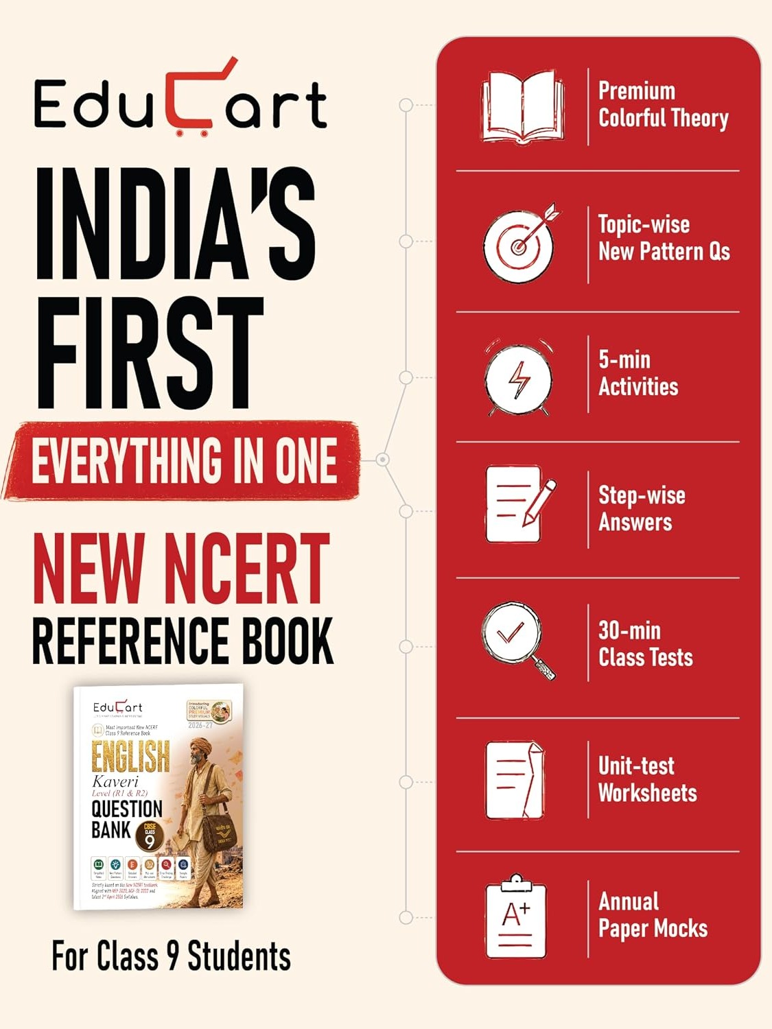 Educart CBSE Class 9 English Question Bank 2026-27 | Kaveri Level R1 & R2 | New NCERT Guide and Most Important Reference Book for 2027 (with ... extra) (NCERT Class 9 All Books 2026-27)