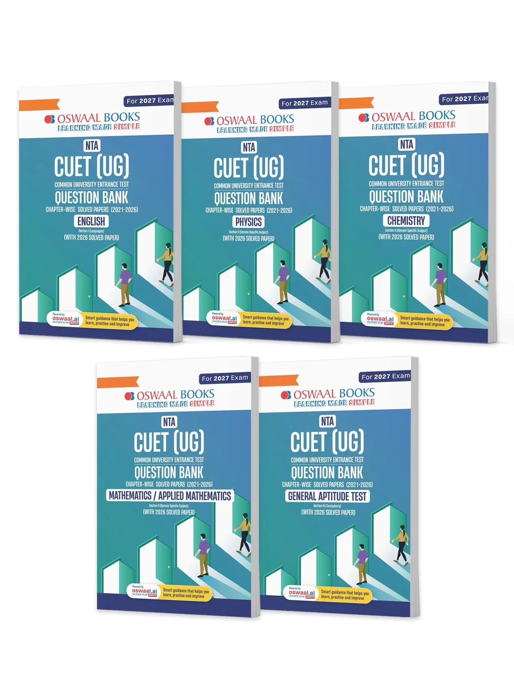 NTA CUET (UG) Chapter-wise Solved Papers Question Bank | English, Physics, Chemistry, Math & General Test | Set of 5 Books | With Solved Paper 2026 | For 2027 Exam | With Oswaal AI