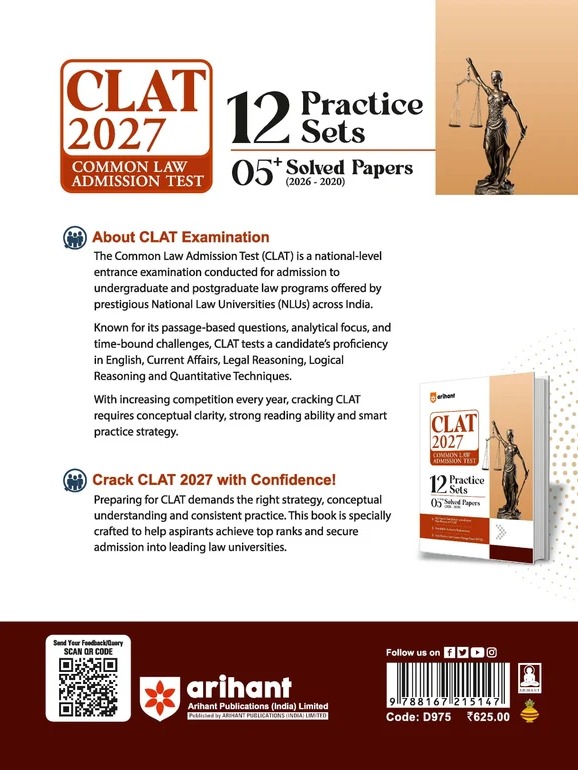 CLAT 2027 | 12 Practice Sets & 5+ Solved Papers 2026-2020 | All Practice Sets as per New Pattern