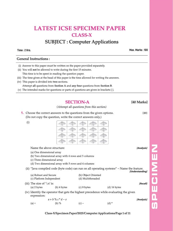 i-Succeed ICSE 10 Sample Question Papers Class 10 Computer Application Exam 2027 By Ram Tiwari & Prateek Kant