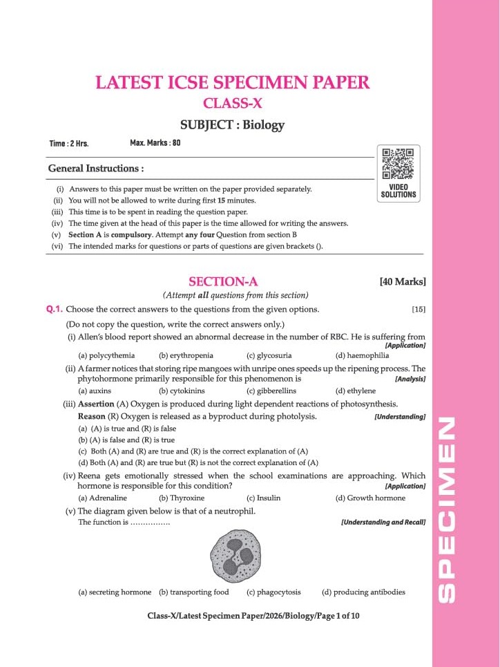 i-Succeed ICSE 10 Sample Question Papers Class 10 Biology Exam 2027 By Surhree Somya & Manvi Gupta