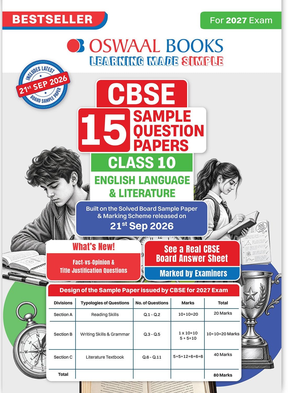 CBSE 15 Sample Question Papers Class 10 Board Exam English Language & Literature 2026-27 based on latest CBSE SQP dated (21 Sep 2026) By Oswaal Books Expert Team