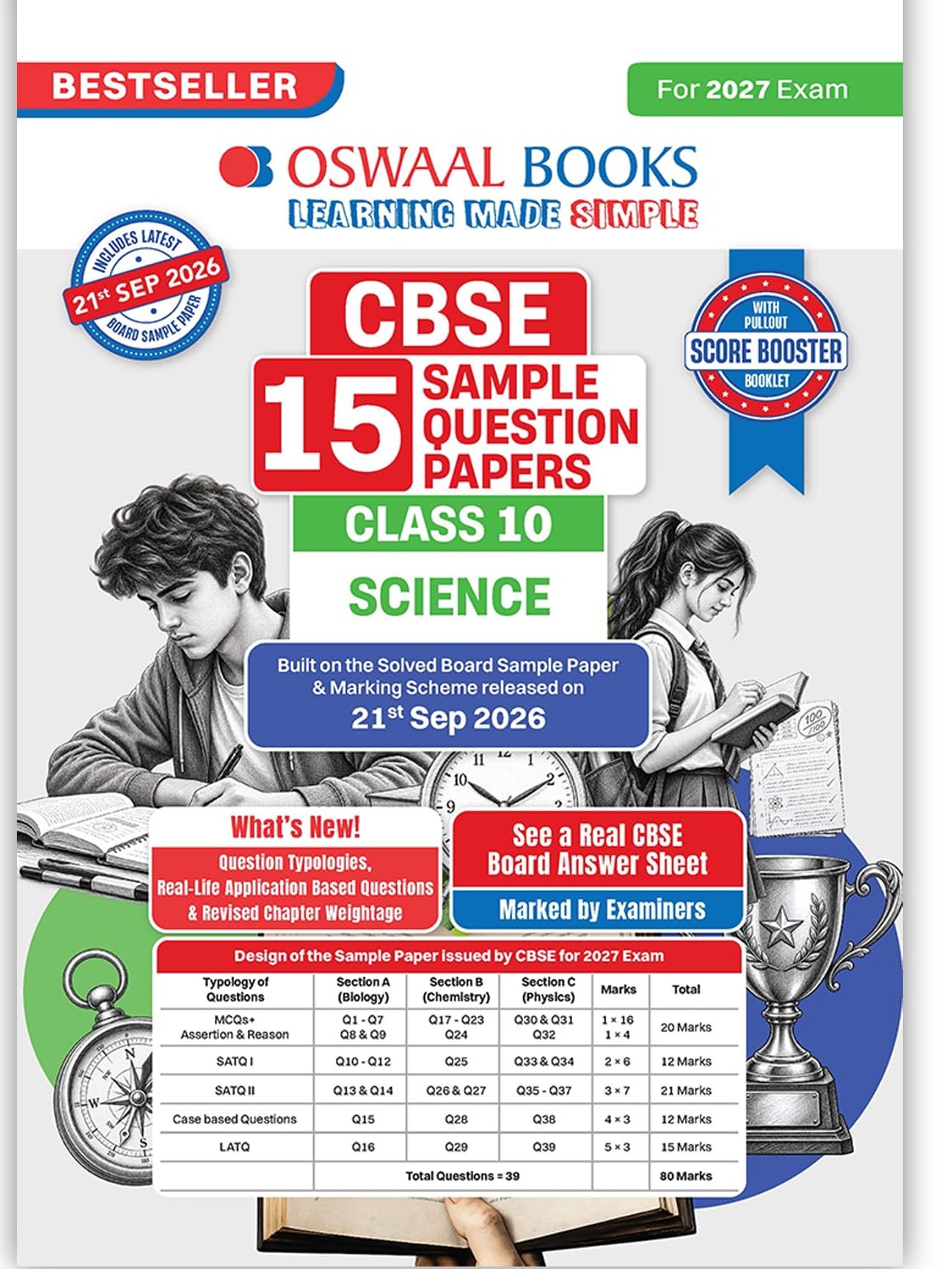 CBSE 15 Sample Question Papers Class 10 Board Exam Science 2026-27 based on latest CBSE SQP dated (21 Sep 2026) By Oswaal Books Expert Team